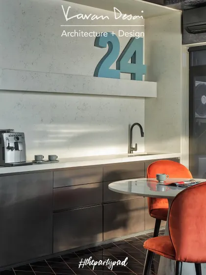 The pantry in "The Party Pad" features a Kalinga stone counter and sleek, handleless cabinets. It’s a functional space designed with the same attention to detail as the rest of the home.