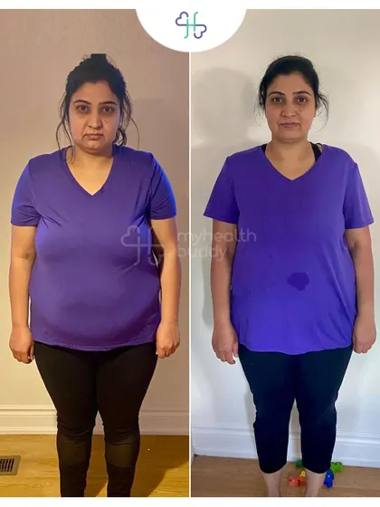 Front view of her transformation. She looks visibly leaner and more confident.