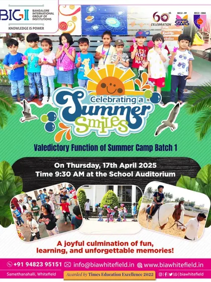 Celebrating a summer of smiles! This poster for our Summer Camp Valedictory Function showcases the joyful culmination of a camp filled with fun, learning, and unforgettable memories.