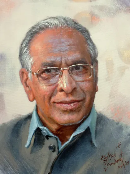 A portrait is more than a likeness; it's about capturing a person's spirit. This acrylic on canvas portrait of my late art teacher, Kamlakar Yardi Sir, is an example of how I create memorial portraits that honor a person's legacy and soul.
