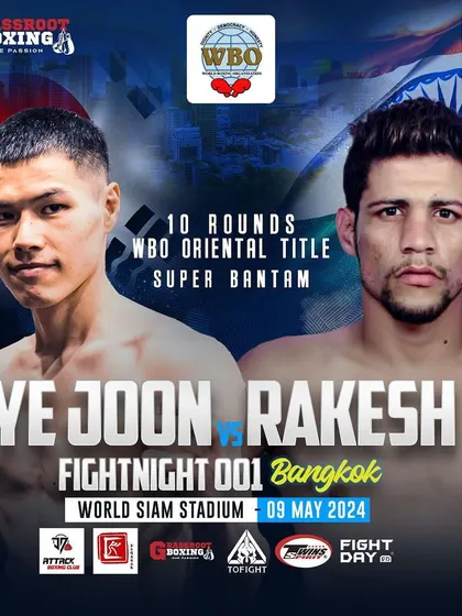 A WBO Oriental Title fight between boxers from South Korea and India on our Bangkok card.