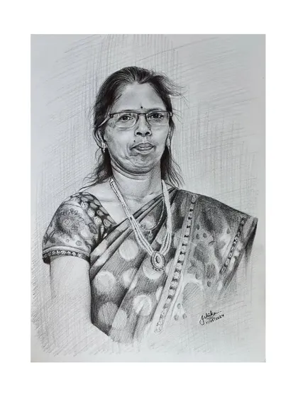 Another view of the A4 graphite sketch I did for a Mother's Day winner, showing the full composition.