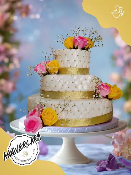 For grand celebrations, we create cakes that are true showstoppers. This magnificent three-tier anniversary cake, adorned with a cascade of fresh roses and delicate quilting, was the centerpiece for a beautiful celebration in Hauz Khas.