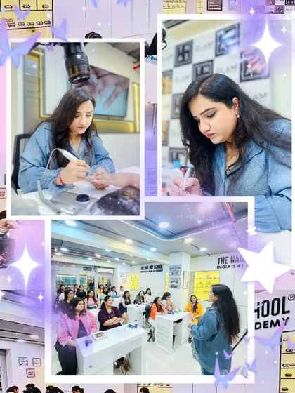 A collage celebrating our founder, Dipika Parihar. Her hands-on approach in workshops and classes has transformed countless enthusiasts into professional nail artists.