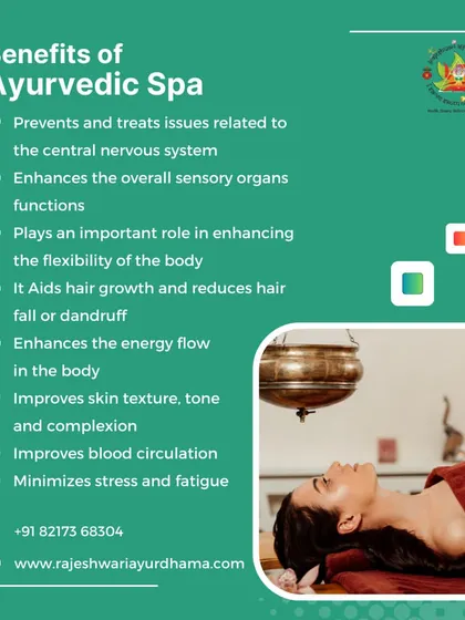 An Ayurvedic spa treatment like Shirodhara, shown here, is about more than just relaxation. It helps improve circulation, enhances skin complexion, and minimizes stress, contributing to your overall wellness from the inside out.
