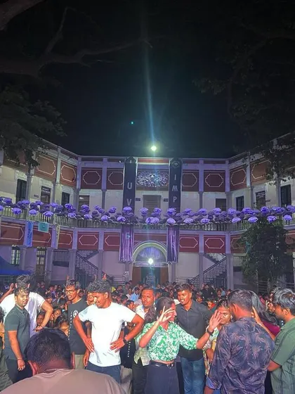 The crowd at the IEEE UVCE fest, dancing in the courtyard of the historic campus building. I love playing in unique and atmospheric venues.