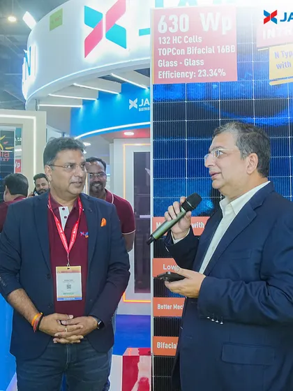 Our Chairman, Mr. Sameer Gupta, speaking at the launch of our new 'Helia NXT R' solar module. This event at the REI Expo highlights our continuous innovation in solar technology.