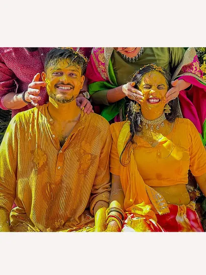 A playful Haldi moment captured at a destination wedding in Goa. We love documenting the fun and games.