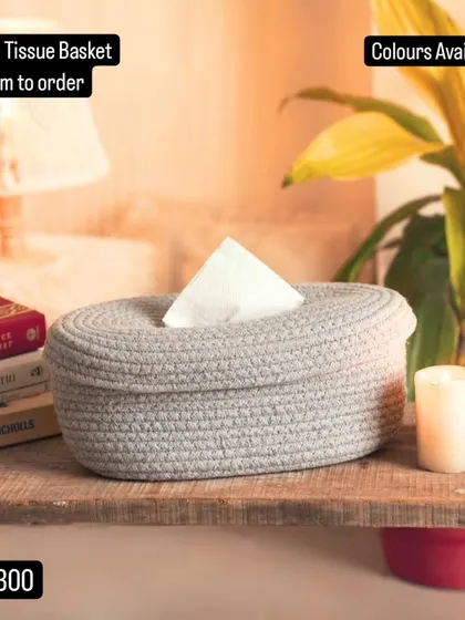 Our rope tissue basket, shown here in a cozy home setting. For just Rs. 300, it's an affordable way to add a touch of handmade, rustic charm.