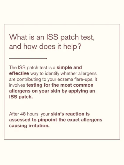 This graphic explains how the ISS patch test works. It is a simple, non-invasive procedure that provides clear, actionable information about what is causing your eczema flare-ups.