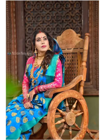 Another angle from the photoshoot, highlighting the intricate details of the jewellery.