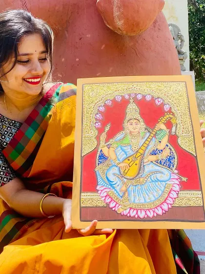 A happy moment with my completed Mysore-style artwork.