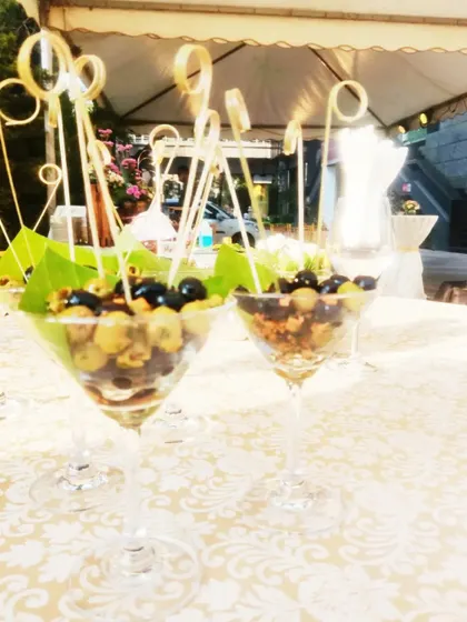 For a healthier, lighter starter, we offer these olive and nut cups. They are a great option for pre-dinner mingling at corporate functions.