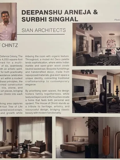 The feature on 'House of Chintz' in the FOAID publication. The project is a 4,050 sq. ft. sanctuary for a multi-generational family, blending an Art Deco palette with handcrafted, resourceful design.