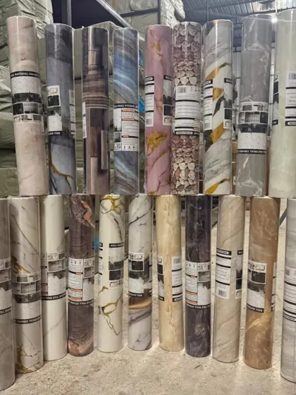 Here is a selection of my self-adhesive marble design rolls, each measuring 2ft x 10ft. As a direct importer, I have a wide variety of patterns and colors in stock.