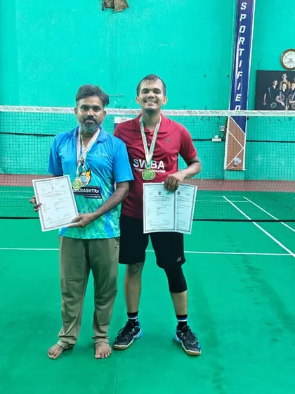 A champion and his mentor. Our para-athlete coach Ashish with his own coach, celebrating his double gold medal win in the SU5 category.