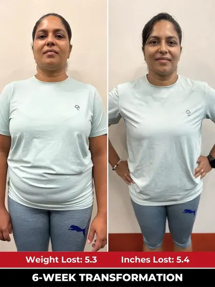 The front view of Niroshika's progress highlights her amazing results, achieved through consistent effort and our supportive program.