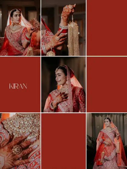 A grid-style collage focusing on the bride's details: her jewelry, her smile, her hands. This is a tribute to the small elements that complete the bridal look.