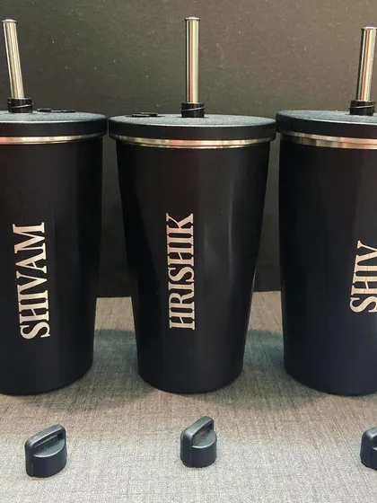 A set of three personalised geometric sippers, perfect for gifting to your brothers or friends. The matte black finish is super stylish.