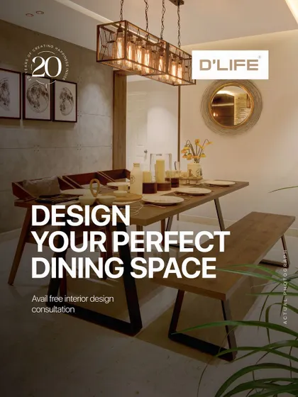 Design your perfect dining space with a free interior design consultation. This image showcases a rustic-modern dining set with bench seating.