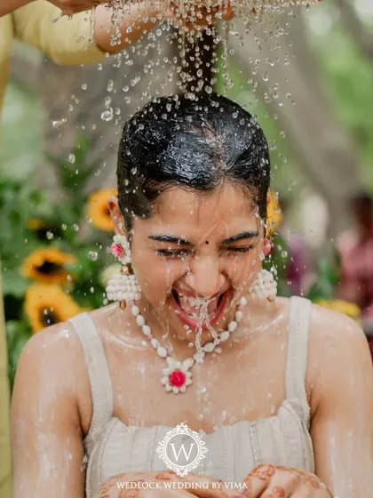 The pure, uninhibited joy of a Haldi ceremony. We love creating vibrant, fun-filled spaces where couples and their families can make memories like this.