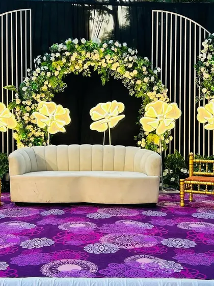 We can adapt our designs to fit different ceremonial needs. Here, we've added traditional low seating (bajots) to the stage for wedding rituals.