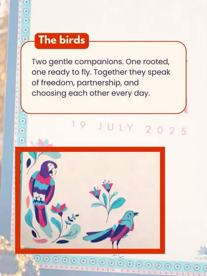 The two birds in this design are gentle companions. One is rooted, and one is ready to fly, together representing freedom, partnership, and the choice to be with each other every single day.