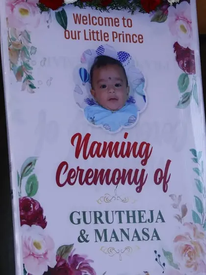 A personalized welcome sign for a naming ceremony. We can design and print custom signs and banners for any occasion to welcome your guests in style.