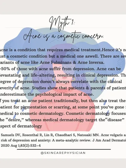 It's a myth that acne is just a cosmetic concern; it's a medical condition that can have a significant psychological impact. My approach addresses both the physical symptoms and the emotional well-being of my patients.
