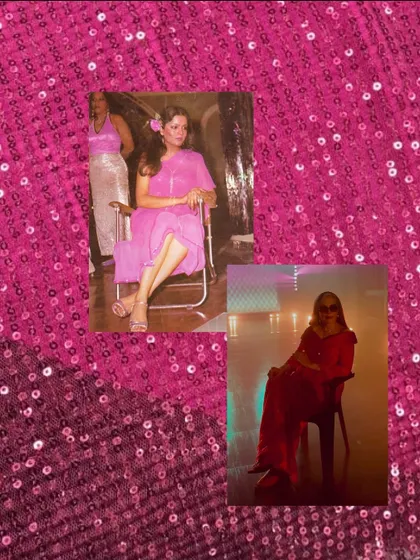 A mood board moment, connecting the past and present. On the left, an original photo of Zeenat Aman in her element, and on the right, our modern reinterpretation for the Mia by Tanishq disco campaign. This project was all about honoring her timeless style.