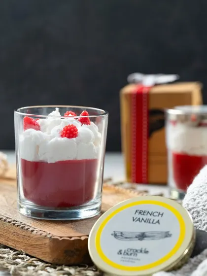 Doesn't this look delicious? This is my Raspberries & Cream dessert candle, scented with a blend of mulberry and French vanilla. It’s a treat for the eyes and the nose, without any of the calories!