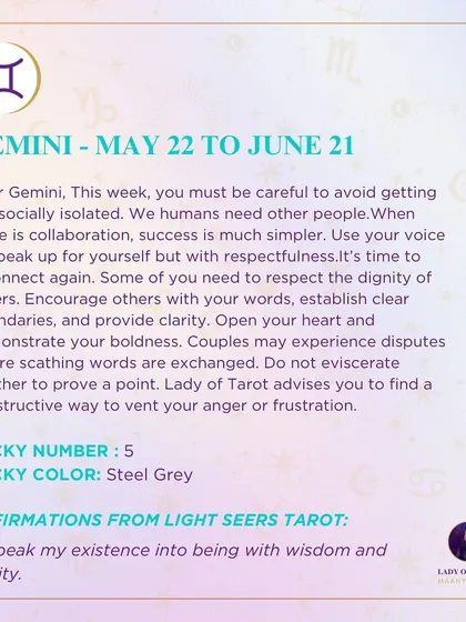 This week's tarot reading for Gemini. You must be careful to avoid getting too socially isolated. It's time to reconnect and speak up for yourself with respect.