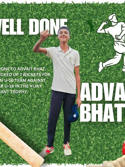 A standout performance from Advait Bhat, who took an incredible 7 wickets for the Mumbai U-16 team against Andhra Pradesh in the Vijay Merchant Trophy.