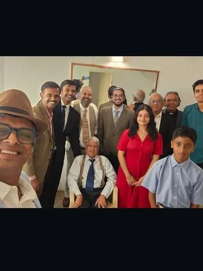 The cast and crew of "Inherit the Wind" take a group selfie backstage.