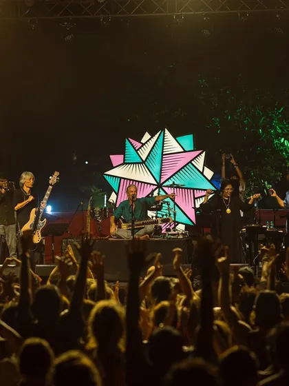 The Reggae Rajahs on stage at Goa Sunsplash, with the crowd fully engaged. This is the culmination of months of planning, seeing the community come together to celebrate roots and culture.