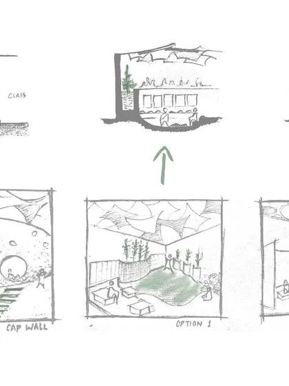 These are my initial concept sketches for the Sensory Garden at Urban Gurukul. I use hand drawings like these to quickly explore ideas for different zones, textures, and play elements, laying the groundwork for the final design.