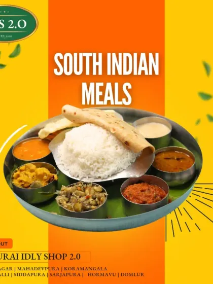 This vibrant image captures the essence of our South Indian Meals. A colorful and flavorful spread that is both healthy and incredibly tasty.