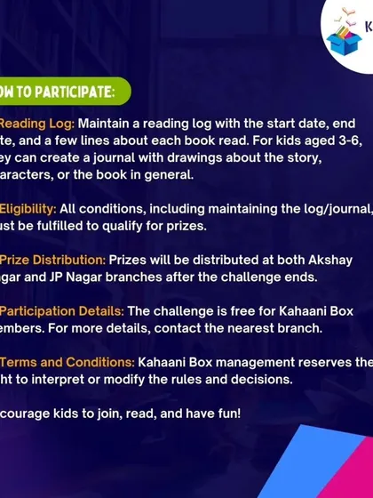 How to participate in our reading challenge. We require a reading log to be maintained, and for younger kids, a journal with drawings is a great alternative.