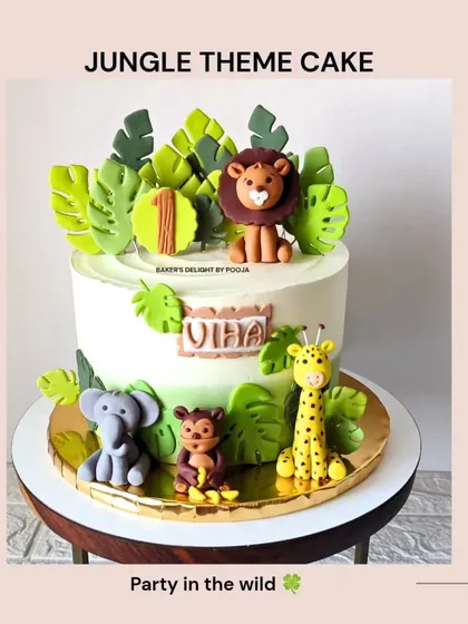 A snapshot of a jungle theme cake, perfect for a party in the wild. This design is one of my most popular for kids' birthdays.