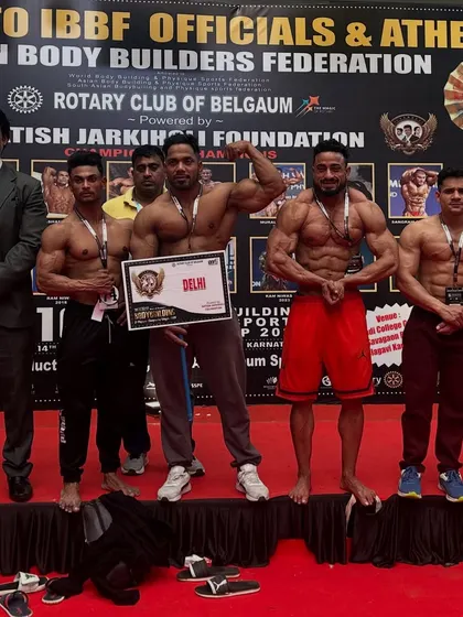 On stage with my fellow Delhi athletes at the Mr. India 2025 weigh-in. Representing my city is always an honor.
