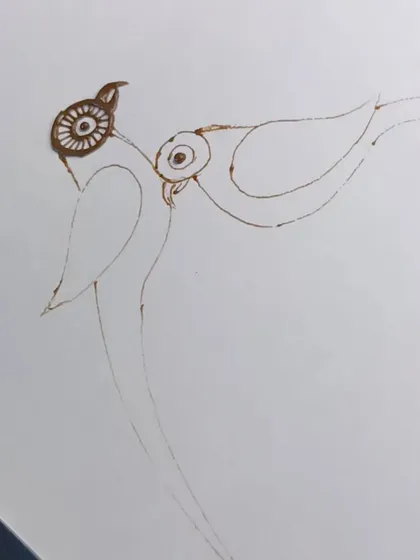 The initial outline for the parrot design. Every complex figure starts with simple lines, and I teach you how to get them right.