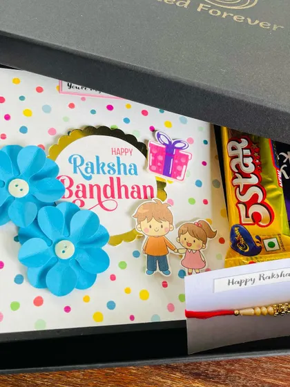 A detailed look inside our Rakhi gift box, showing how we carefully place each item, from the album to the rakhi itself.