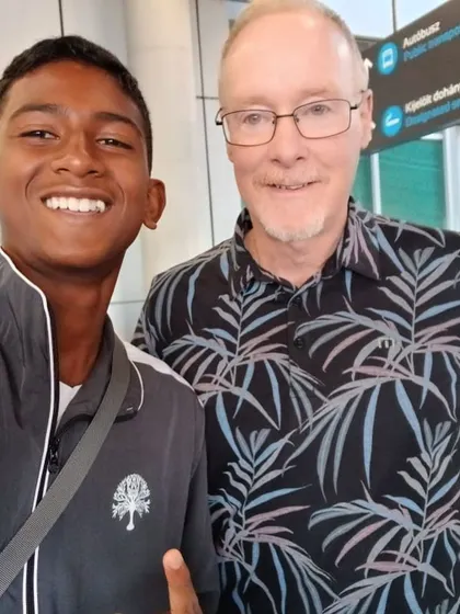 Nithin with his traveling coach, David Nelson, in Europe. We ensure our players are guided and mentored throughout their tours, managing logistics so they can focus solely on their performance.