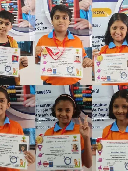 A collage of our smiling winners from the international competition in Nashik. Each certificate represents hours of practice, focus, and a passion for learning. We are so proud of them!