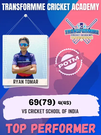 Ryan Tomar awarded Player of the Match for his brilliant sixty-nine against Cricket School of India.