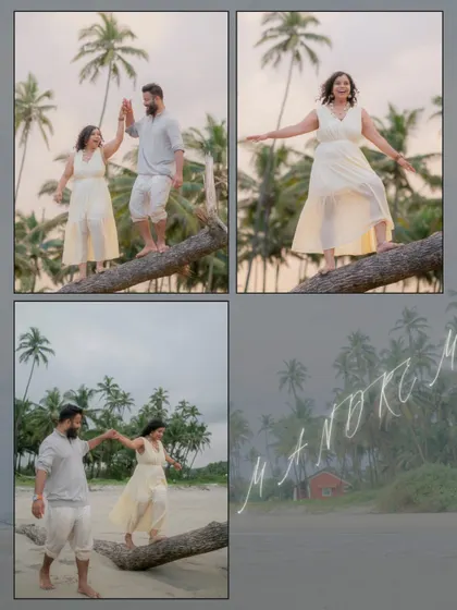 This couple was up for anything, including balancing on a fallen log on the beach. These photos are a testament to their adventurous and playful spirit.