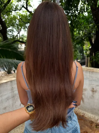 The final look for Amyra Dastur, showcasing her long, healthy, and beautifully styled hair.