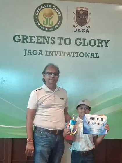 Taanush Kumar with his 1st Runner-up trophy at the Greens to Glory Junior Golf Tournament.