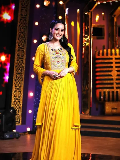 As seen on TV! This beautiful yellow Anarkali is perfect for a bright and cheerful festive look.