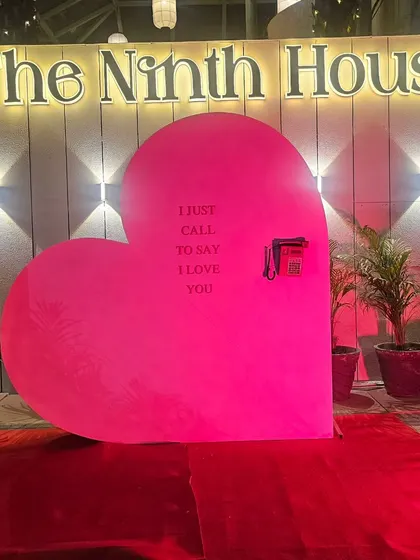 A large, inflatable pink heart installation we created for "The Ninth House" restaurant. This served as a popular photo spot for guests during the Valentine's season.